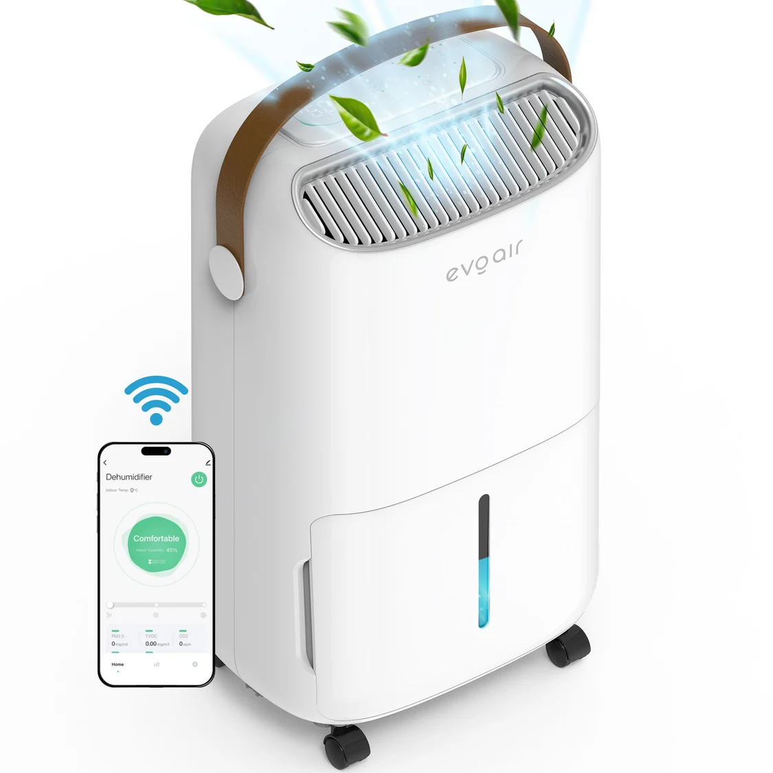 Климатическая техника - Умный осушитель воздуха Evoair NovaDry 16 Smart (16л/24ч, Wi-Fi, УФ-лампа, Ионизация, Ручка Коричневая)