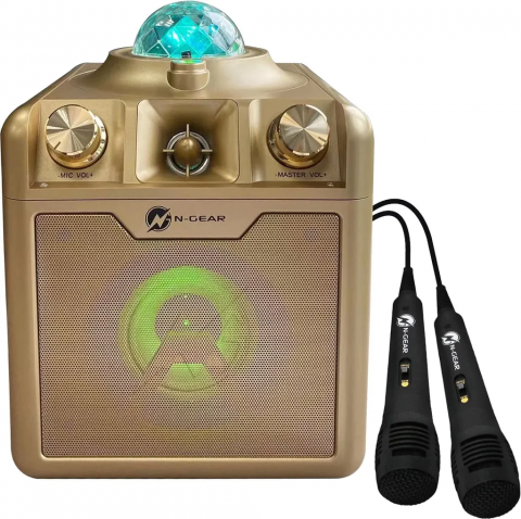 Electronice - Disco Star 710 auriu, 50W, 2 Microfoane cu fir (Boxă party Bluetooth cu lumini pe ritmul muzicii, 2 microfoane incluse)