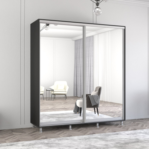 Dulapuri cupe - Dulap Aron uși glisante din oglinzi (200x60x240H cm) Anthracite