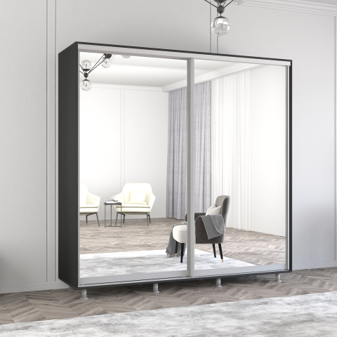 Dulapuri cupe - Dulap Aron uși glisante din oglinzi (220x60x230H cm) Anthracite