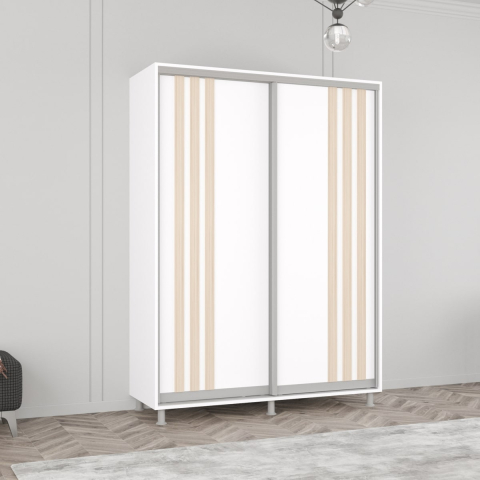 Dulapuri cupe - Dulap Aron uși glisante din PAL сu lamele (160x60x200H cm) Alb Brilliant