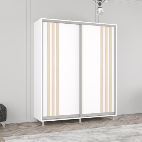 Шкафы купе - Шкаф-купе Aron из ДСП с ламелями (180x60x240H см) Бриллиантовый белый