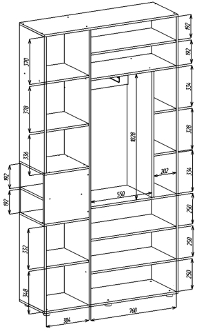 Шкаф с распашными дверями Nex Home A015L, 1200x420x2300 мм, ЛДСП, Cashmere/White Snow [2]