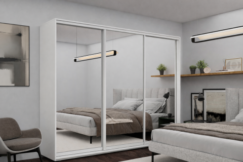 Mobilier - Dulap cu uși glisante Euro Casa – Oglindă, Alb 240x60x220 cm – Spațiu generos și design elegant