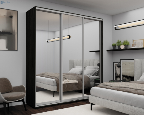 Dulapuri - Dulap cu uși glisante Euro Casa – Oglindă, Carbon 220x60x240 cm – Funcționalitate și eleganță modernă