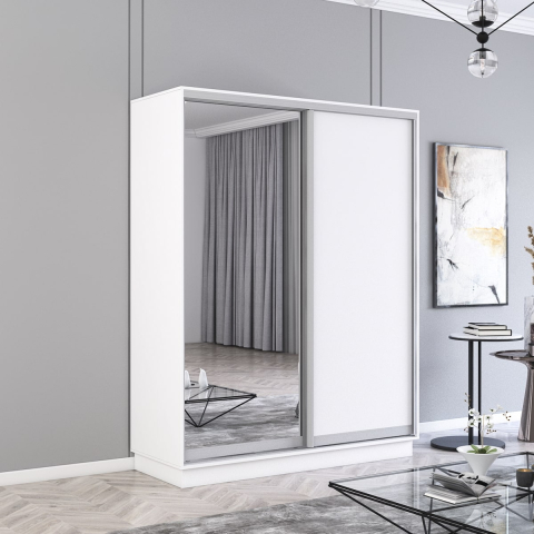 Dulapuri cupe - Dulap cu uși glisante Fox (160x60x200H cm), Alb (PAL + Oglindă)