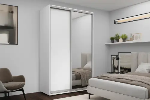 Мебель - Шкаф с раздвижными дверями Nex Home – 1x зеркало + 1x ДСП, белый 180x60x220 см – Стиль и функциональность для вашего дома