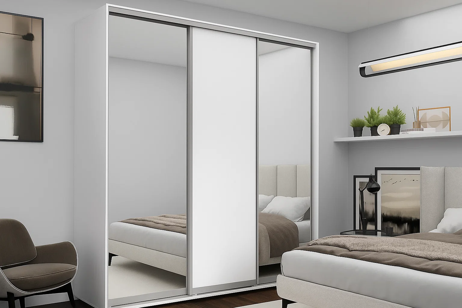 Dulapuri - Шкаф с раздвижными дверями Nex Home, 2xЗеркало + 1xЛДСП, Белый 240x60x220 см