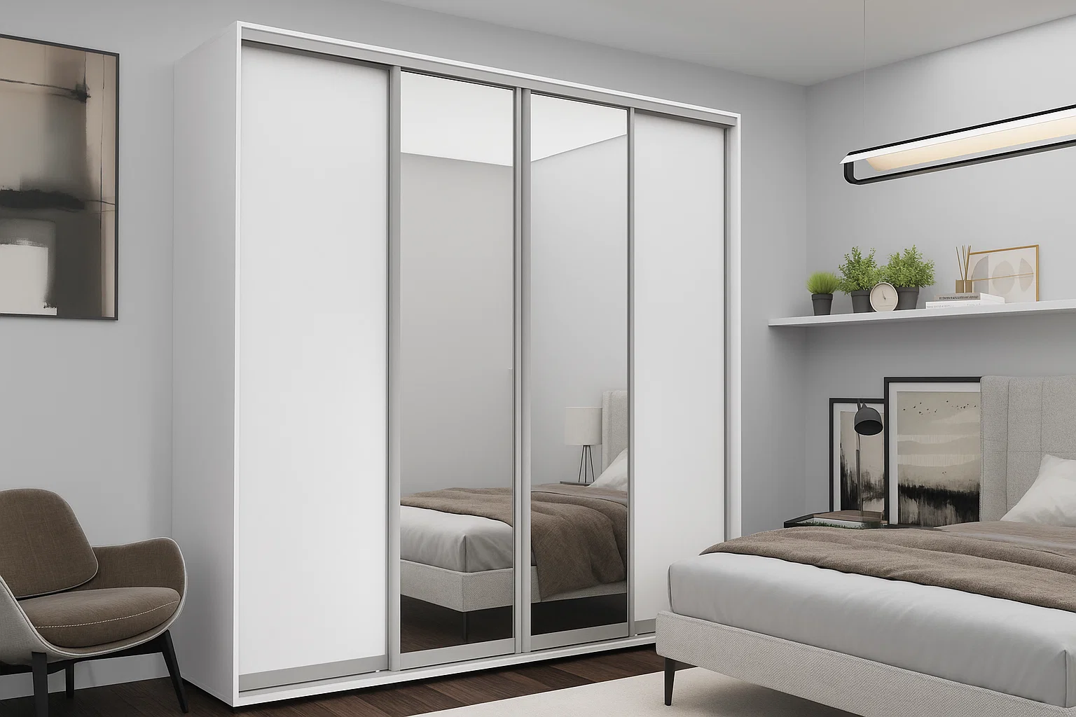 Dulapuri - Шкаф с раздвижными дверями Nex Home, 2xЗеркало + 2xЛДСП, Белый 300x60x240 см