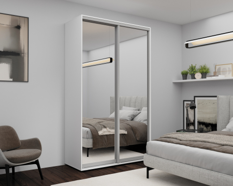 Dulapuri - Dulap cu uși glisante Nex Home, Oglindă, Alb 140x60x240 cm