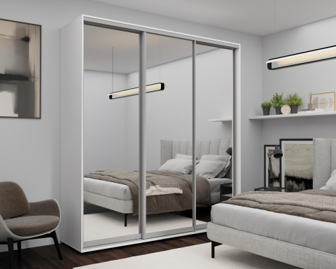 Шкафы - Шкаф-купе Nex Home Зеркало + Белый 240×60×220 см – Светлая роскошная гардеробная с огромными зеркалами