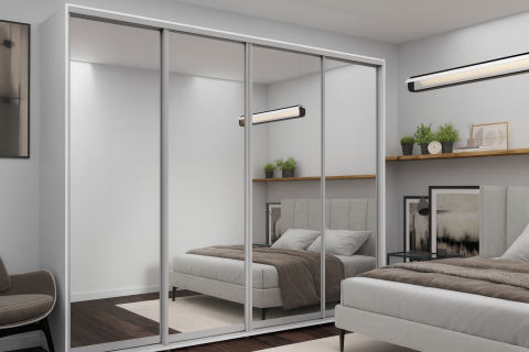 Шкафы - Шкаф-купе Nex Home Зеркало + Белый 280×60×220 см – Роскошная светлая гардеробная с огромными зеркалами