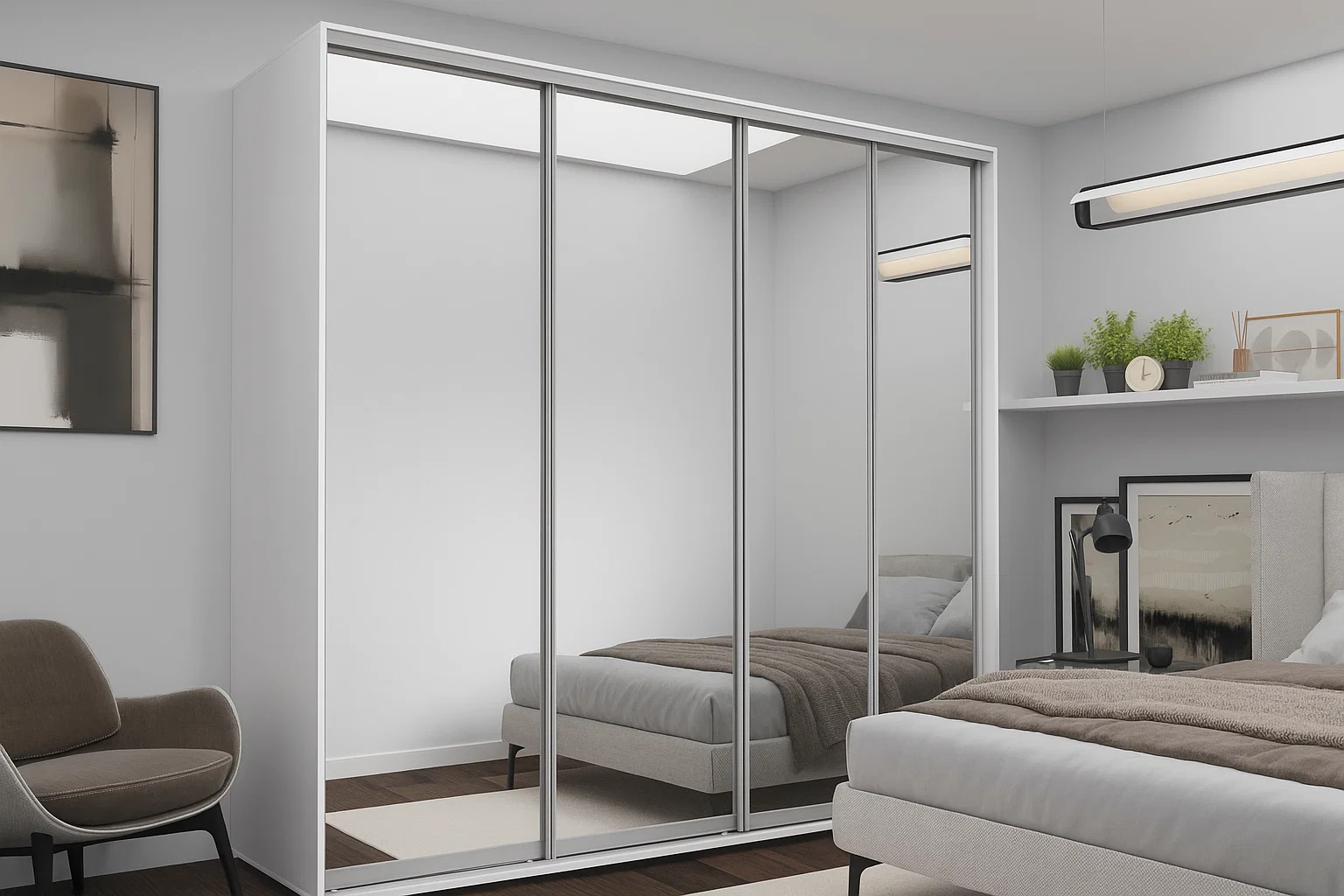 Mobilier - Dulap cu uși glisante Nex Home Oglindă + Alb 280×60×240 cm – Dressing de lux XXL cu oglinzi full-size și înălțime 240 cm