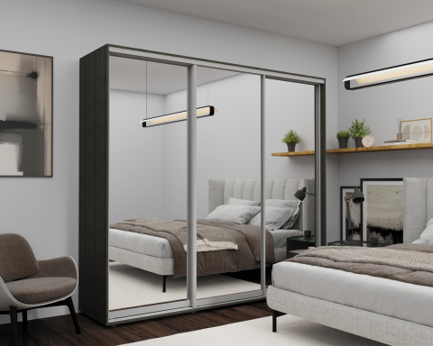 Mobilier - Dulap cu uși glisante Nex Home Oglindă + Carbon 240×60×220 cm – Dressing industrial de lux cu oglinzi full-size și spațiu gigantic