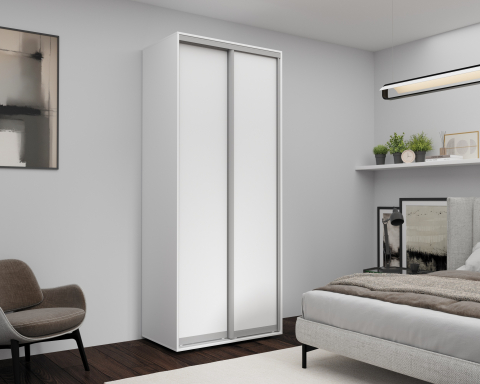 Dulapuri - Dulap cu uși glisante Nex Home – PAL, Alb, 100x60x220 cm
