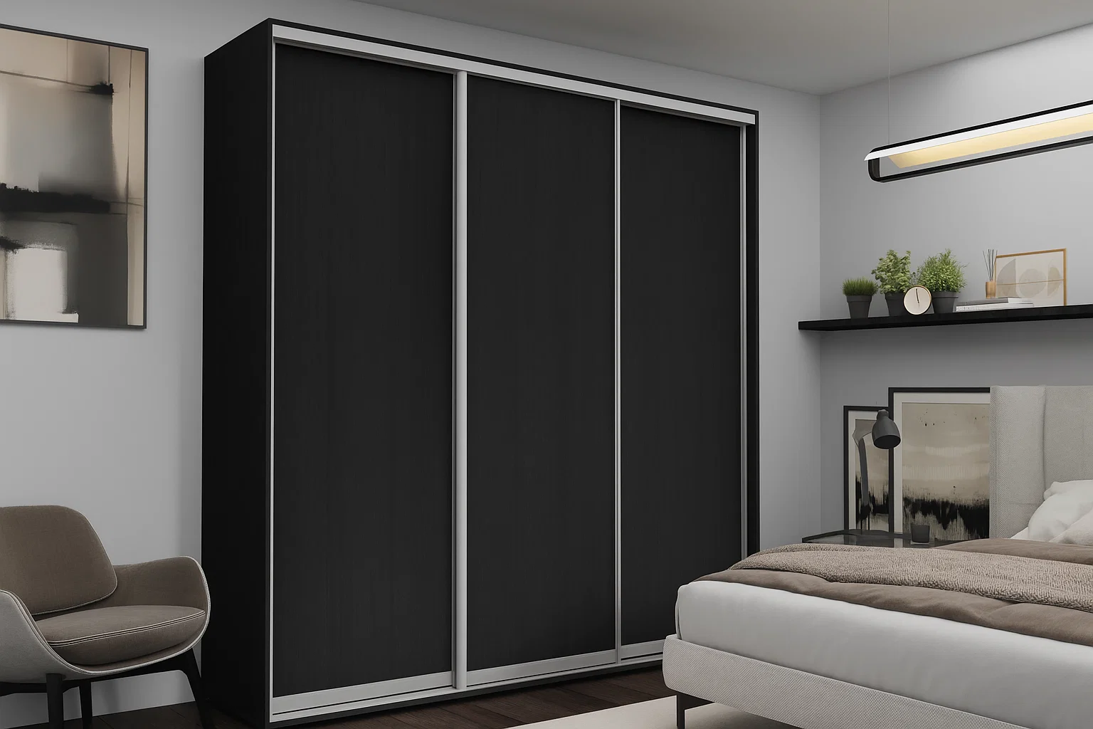 Мебель - Шкаф с раздвижными дверями Nex Home, ЛДСП, Антрацит 220x60x220 см