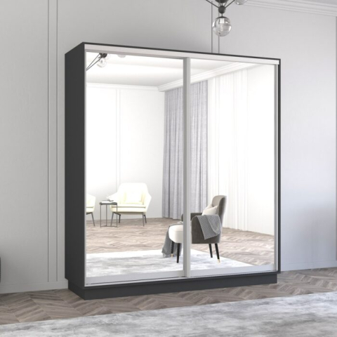 Dulapuri cupe - Dulap Fox cu uși glisante din oglindă (200 x 60 x 200H cm, Anthracite, PAL 18 mm, Sistem Braun)