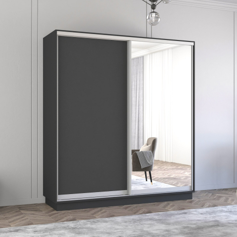 Mobilier - Dulap Fox cu uși glisante din oglindă și PAL, Antracit (200 x 240 x 60 cm)