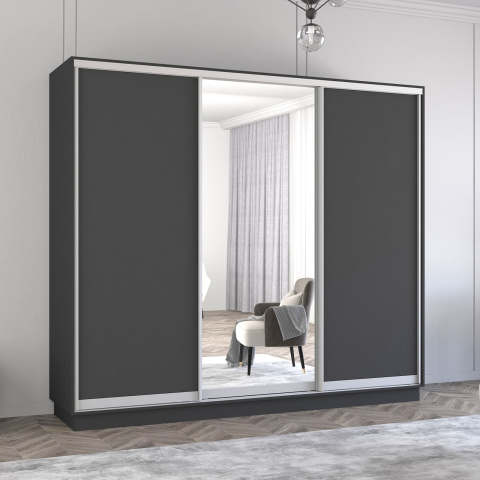 Mobilier - Dulap Fox uși glisante din oglindă și PAL (270x60x240H cm) Anthracite