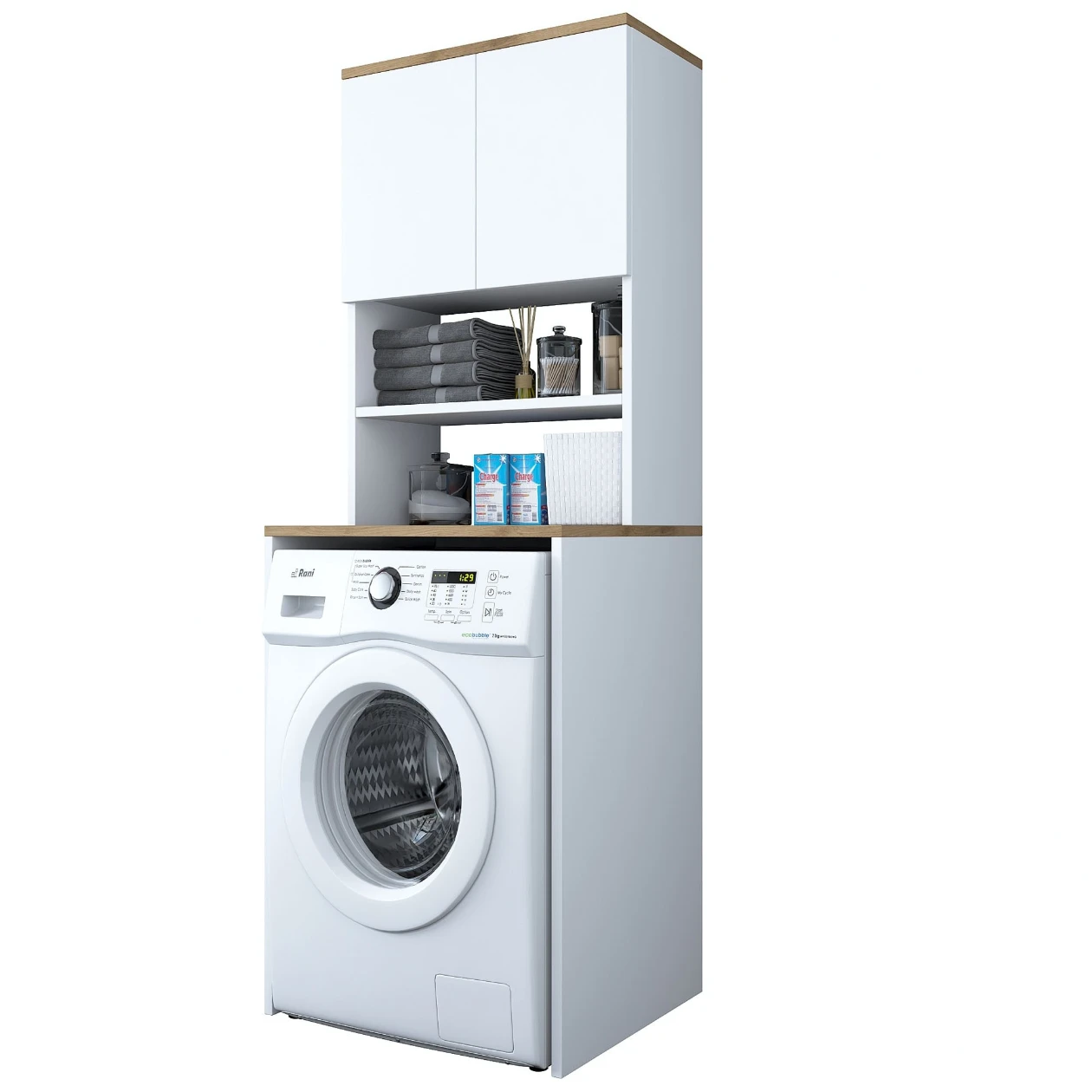Шкаф над стиральной машиной Rani KD101 Walnut White (3 Полки, ДСП, 65 × 60 × 183.6 см) [9]