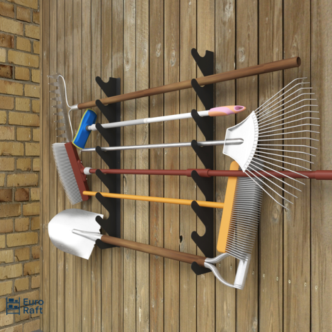 Element de fixare Euro Raft pentru unelte de grădină, metal vopsit – 800 x 30 x 120 mm, negru [0]