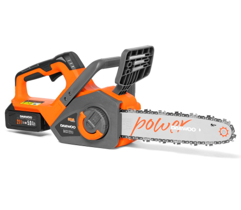 Ferastraie cu lant cu acumulator - Fierăstrău cu lanț cu acumulator DAEWOO DACS 1221Li SET (21V, 5Ah, Motor Brushless, Șină 30 cm, Pas 3/8", Tensionare SDS)