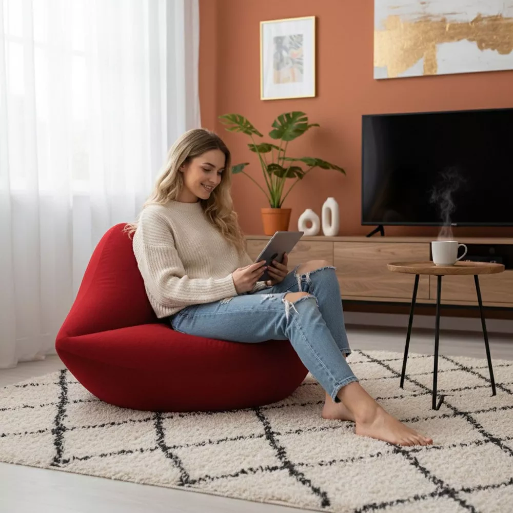 Кресло Губки из велюра Standart,размер L, цвет красный [1]