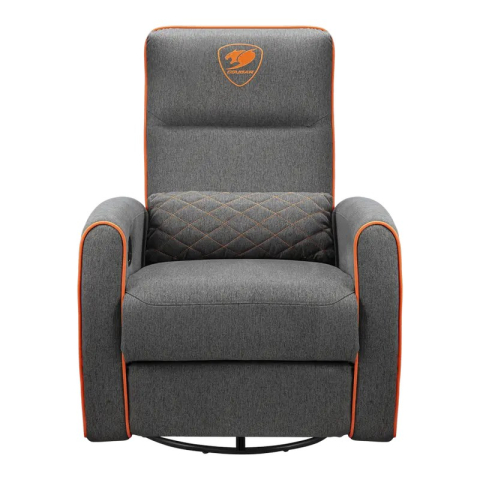 Mobilier - Fotoliu gaming Cougar FIDOM cu suport pentru picioare, imitație de in, Gri / Portocaliu (spătar 160°, până la 150 kg)