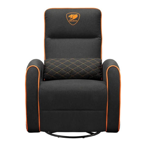 Mobilier - Fotoliu gaming Cougar FIDOM cu suport pentru picioare, imitație de in, Negru / Portocaliu (spătar 160°, până la 150 kg)