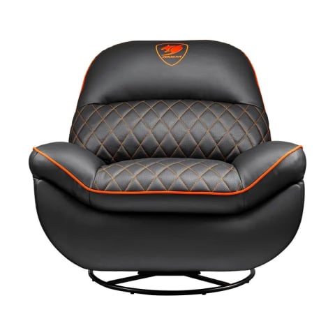 Mobilier - Fotoliu gaming Cougar Overlord cu suport pentru picioare, piele PU, Negru / Portocaliu (spătar 160°, până la 150 kg)