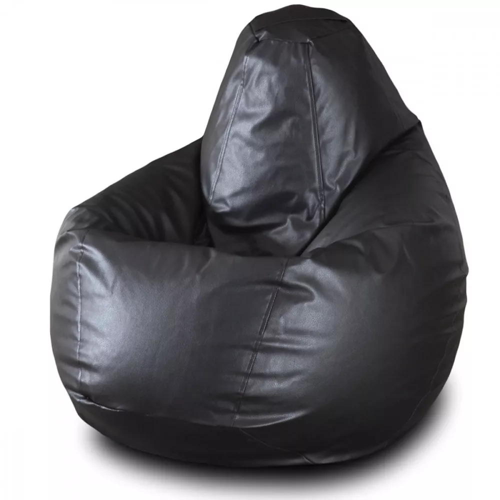 Кресла Bean Bag - Кресло мешок груша из глянцевой экокожи Max, размер "XXL", цвет Чёрный