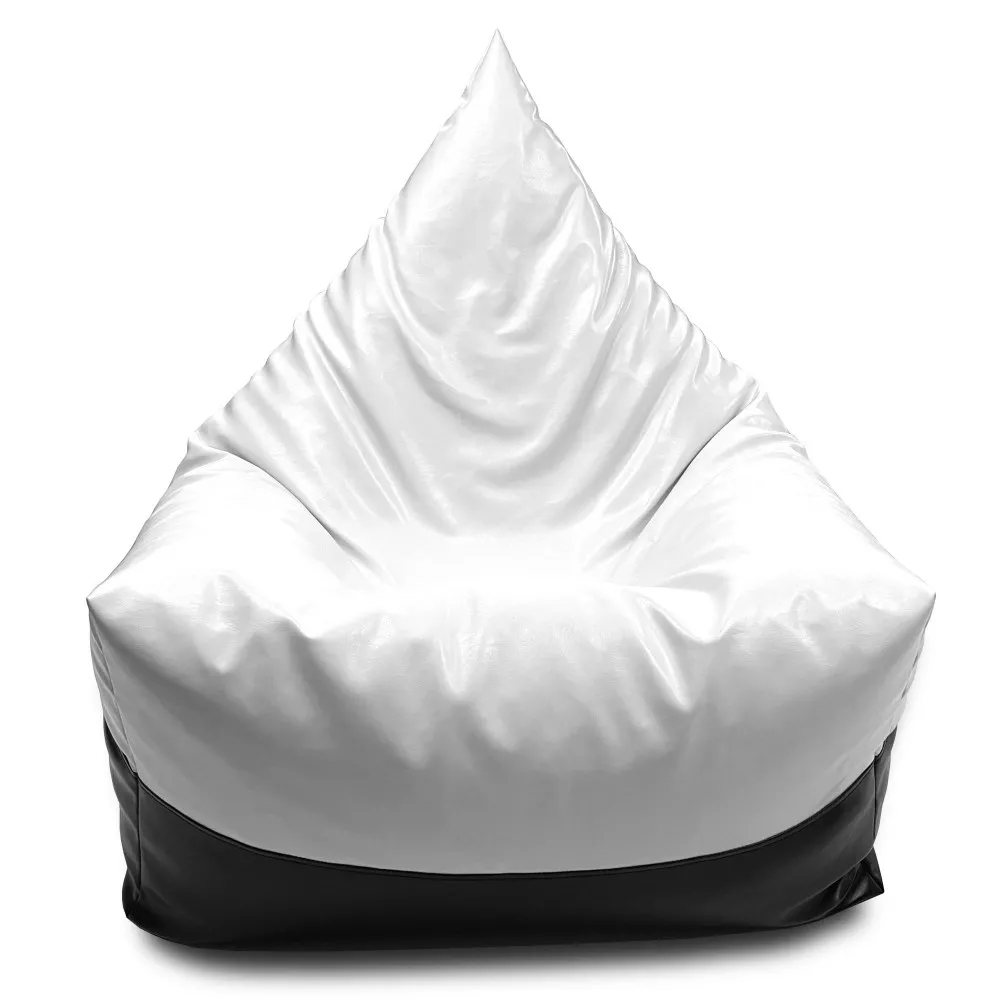 Кресло мешок Пирамида размер XL из глянцевой экокожи MAX, цвет белый с черным [3]
