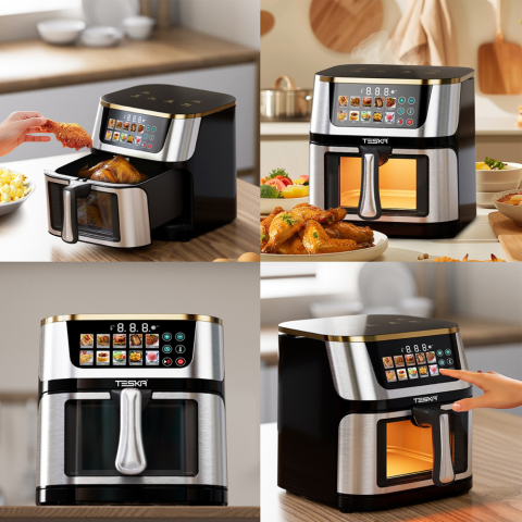 Friteuză cu aer cald Teska TK-21S-3, 10L, fereastră transparentă, 1400W, oțel inoxidabil – Gătit sănătos și rapid pentru întreaga familie! [2]