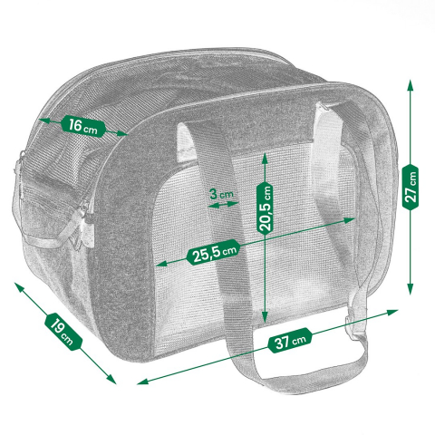Geanta pentru transportare animale de companie cu plasa respirabila pentru caine si pisica, Jumi, 38x22x22 cm, Gri [9]