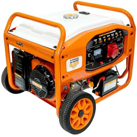 Generator electric pe benzină Ruris GE 8000 (industrial) – Putere trifazică 7 kW continuu, autonomie lungă și rezistență pentru șantier, fermă sau atelier mare! [1]