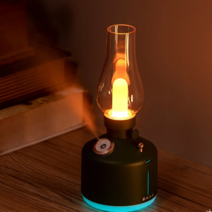 Electrocasnice - HF06 Kerosene Lamp Style Colourful Ambient Night Light Humidifying Mist(1200mAh) black
