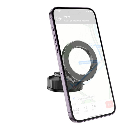 Accesorii GSM - Hoco DCA55 Suport auto magnetic dublu pliabil – Negru, aliaj aluminiu + silicon, 2000 g putere magnet