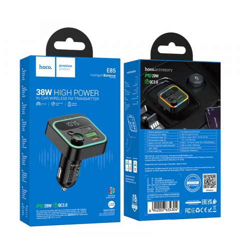 FM Modulatoare - HOCO E85 Tiger Transmițător FM Bluetooth cu încărcare rapidă PD20W+QC3.0