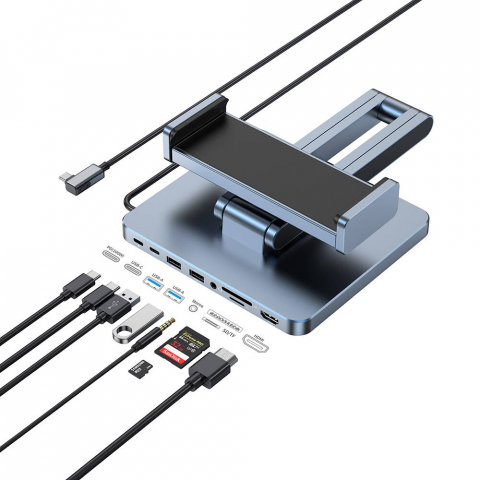 Electronice - Hub Stand Reglabil 8-in-1 AH801 – Conectivitate Extinsă și Suport Stabil pentru Tablete