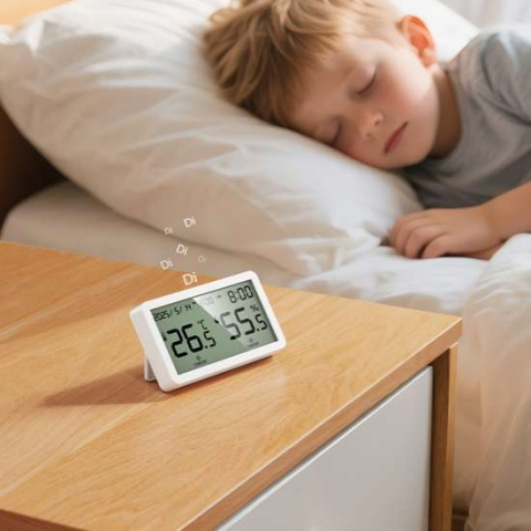 HX42 Ceas de alarmă electronic de interior cu termometru și higrometru – Alb [1]