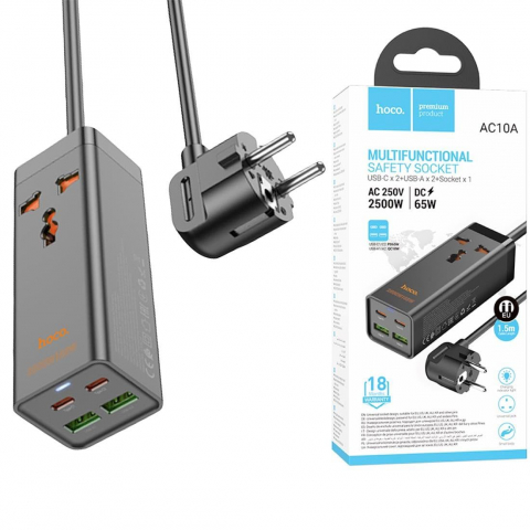 Настольное зарядное устройство AC10A Barry PD65W GaN – 2 USB-C, 2 USB-A и розетка (черный, EU) [3]
