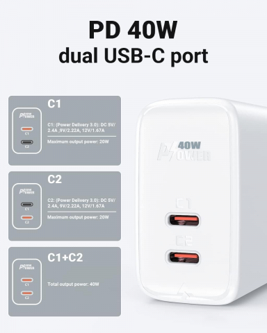 Încărcător dual ACEFAST A9 PD40W (USB-C + USB-C) Negru [3]