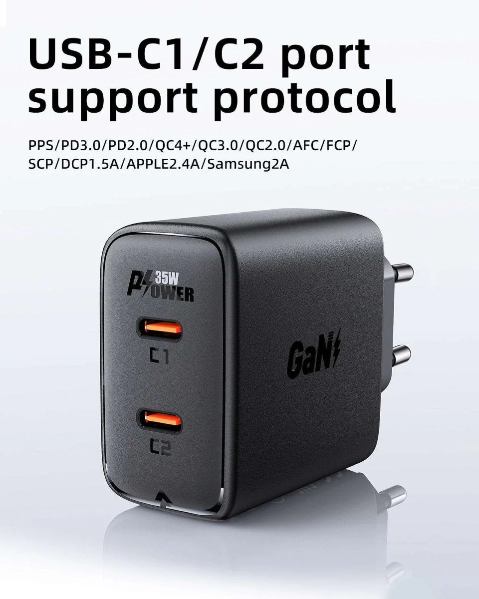 Încărcător PD35W GaN A49 (USB-C + USB-C) (UE) – încărcător rapid, 2 porturi USB-C, GaN [1]