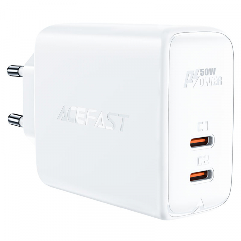 Fără cablu - Încărcător PD50W GaN A29 (USB-C + USB-C) alb (UE) – încărcător 50W, 2 porturi USB-C, GaN