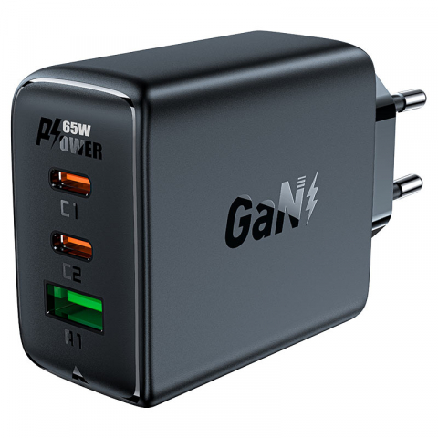 Electronice - Încărcător PD65W GaN A41 (2*USB-C + USB-A) negru (UE) – încărcător 65W, USB-C, GaN, negru