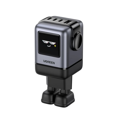 Fără cablu - Încărcător priză UGREEN UNO Robot GaN Fast Charger 100W (3x USB-C + 1x USB-A), Black