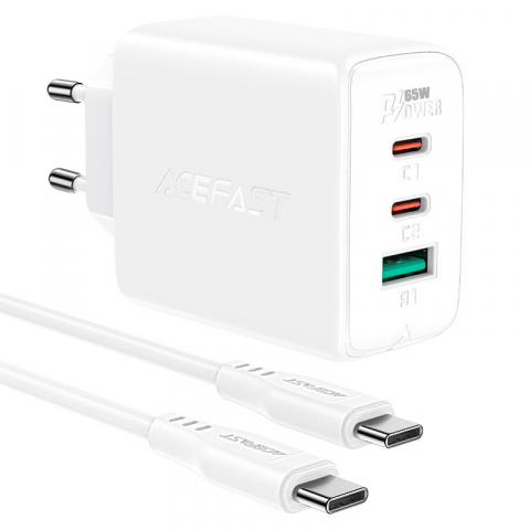Electronice - Încărcător A13 PD65W cu 3 porturi (USB-C + USB-C + USB-A) – Putere maximă, un singur încărcător