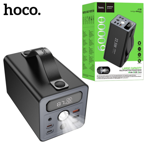 J138 Distant Power Bank Multifuncțional 60000mAh cu Afișaj LED – Negru [3]