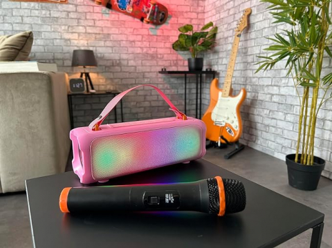 Electronice - LGP BLAZOOKA 703 roz, 100W, Microfon wireless (Boxă portabilă Bluetooth cu microfon wireless, 3h autonomie, încărcare USB-C)