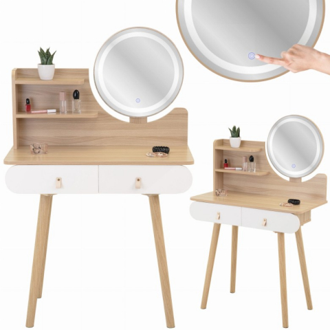 Masa de machiaj din lemn cu oglindă LED, 120x80x40 cm, picioare din lemn de fag [1]